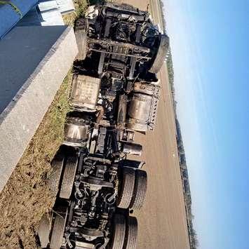 Rollover on Hwy. 401 near Dillon Rd. (Photo courtesy of Chatham-Kent OPP).