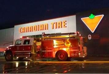 Chatham-Kent fire crews respond to a fire at the Canadian Tire store in Blenheim. November 23, 2017. (Photo courtesy of Chatham-Kent Fire and Emergency Services)