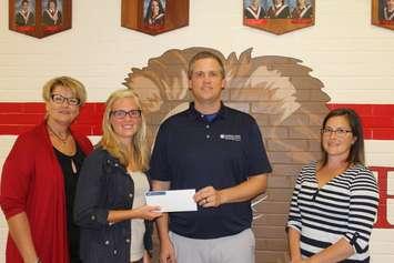 Farm Credit Canada presents cheque for $1,000 to Victor Lauriston Public School. September 6, 2017. (Photo by Sarah Cowan Blackburn News Chatham-Kent). 