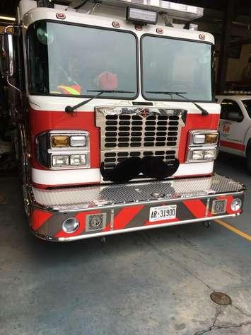 Chatham-Kent firetruck with mustache for Movember. (Photo courtesy of Chatham-Kent Fire & Emergency Services). 