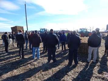 A group of farmers gather near Bothwell to get details of a proposal to buy corn stalks and wheat straw. November 10, 2016. (Photo by Simon Crouch) 