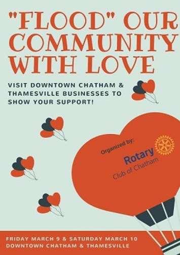 CK being encouraged to help downtown Chatham & Thamesville businesses affected by the recent flood. (Poster courtesy of Rotary Club of Chatham)