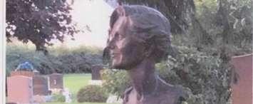 A large bronze bust was stolen from a gravestone at the Craford Cemetary, for a woman named "Marian." Photo Submitted by Chatham-Kent Police Services)