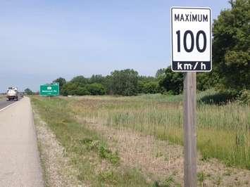 Speed limit on HWY 402 approaching Modeland Rd. in Sarnia. BlackburnNews.com file photo.