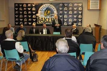 Joe Byrne of the new Wallaceburg Lakers ownership group discusses plans for the team April 13, 2016. (Photo by Simon Crouch) 