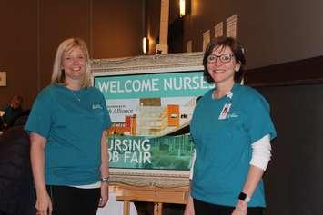 CKHA Vice President and Chief Nursing Executive Lisa Northcott (right) with fellow nurse at Nursing Job Fair in Chatham. March 6, 2018. (Photo by Sarah Cowan Blackburn News Chatham-Kent). 