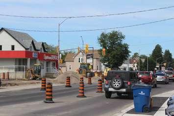 Construction at intersection of Grand Ave. W. and Lacroix St./Sandys St. in Chatham. June 25, 2018. (Photo by Sarah Cowan Blackburn News Chatham-Kent). 